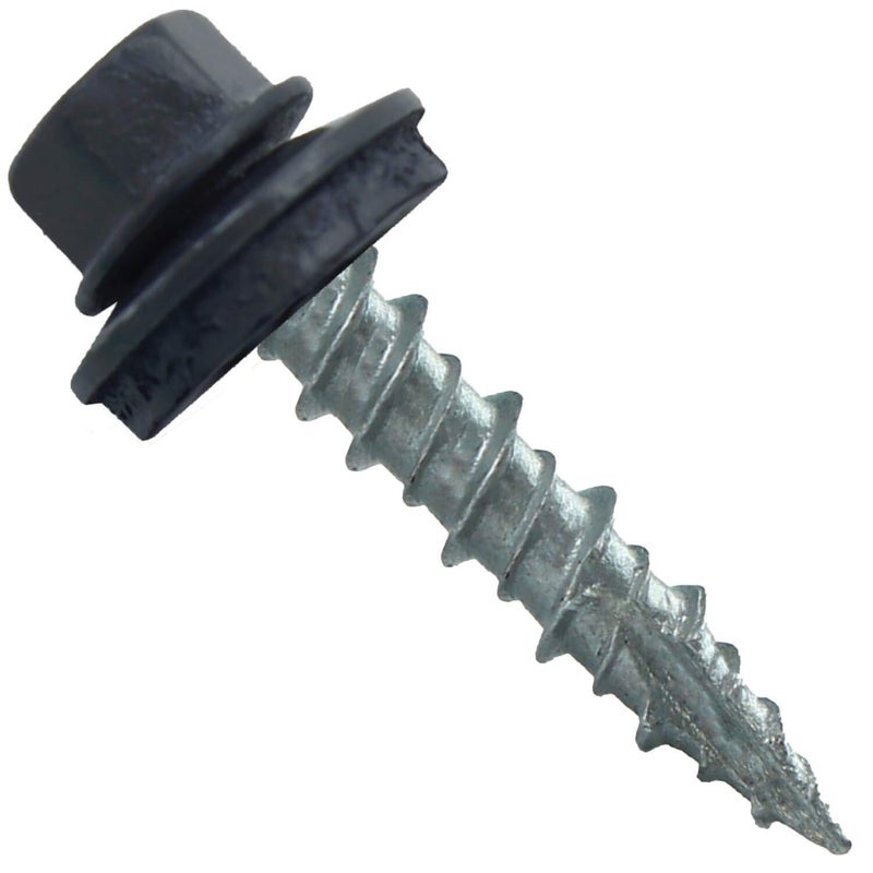 Jake Sales Metal Roofing Screws: (250) 10 x 1 Fab Charcoal Hex Head Sheet Metal Roof Screw. Self Starting Metal to Wood siding Screws. EPDM Washer. Colored Head - Image 1